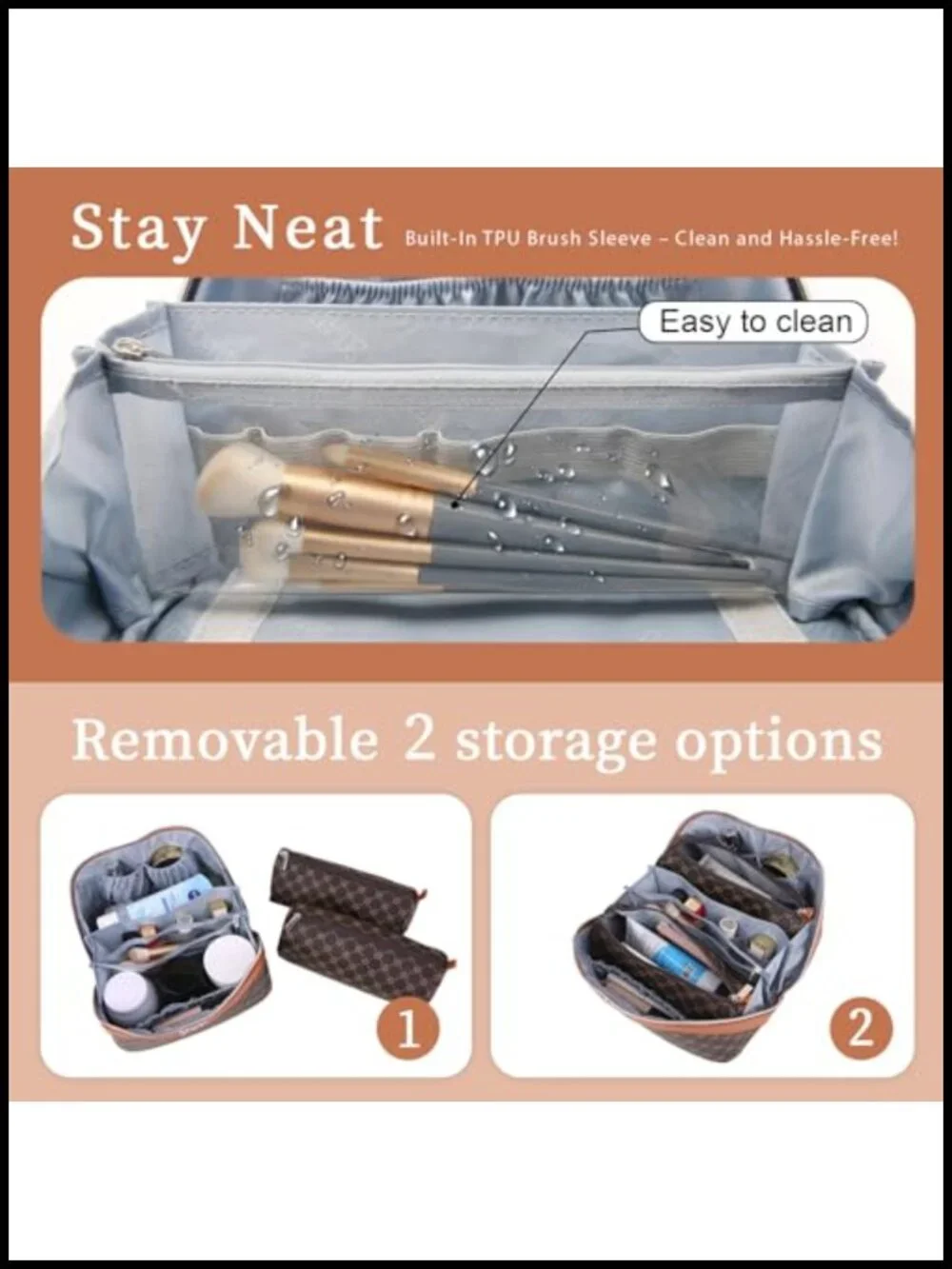 3 Piece Travel Makeup Bag Set Vegan Leather Toiletry Organizer with Handle